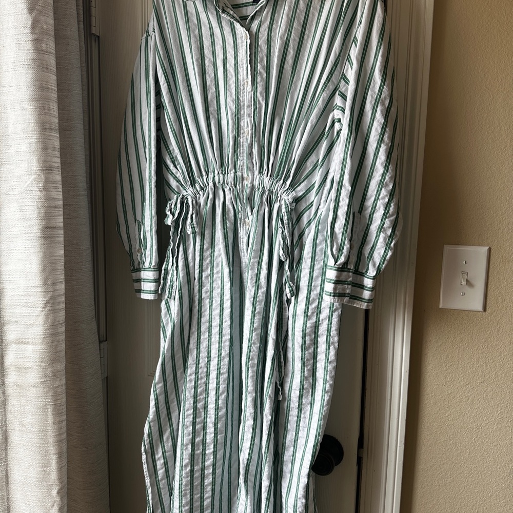 Striped Green and White Button-Up Dress